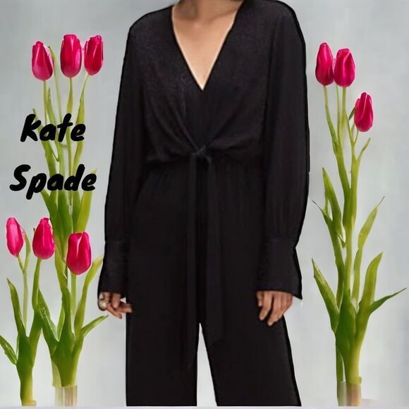 KATE SPADE NWT TIE FRONT JUMPSUIT BLACK SIZE 6 - Picture 1 of 13